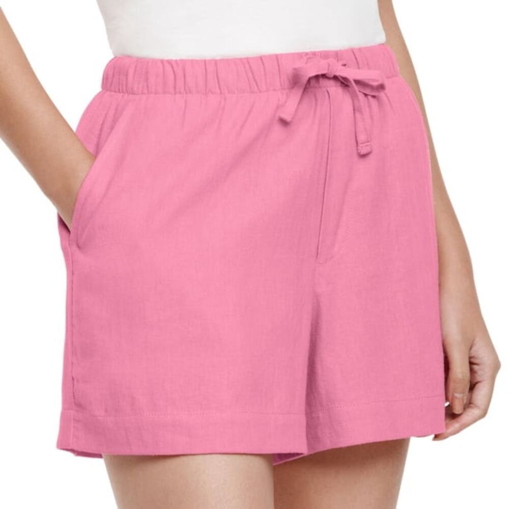 GAP Linen Pull On Short Women L Pink Elastic Waist Pockets